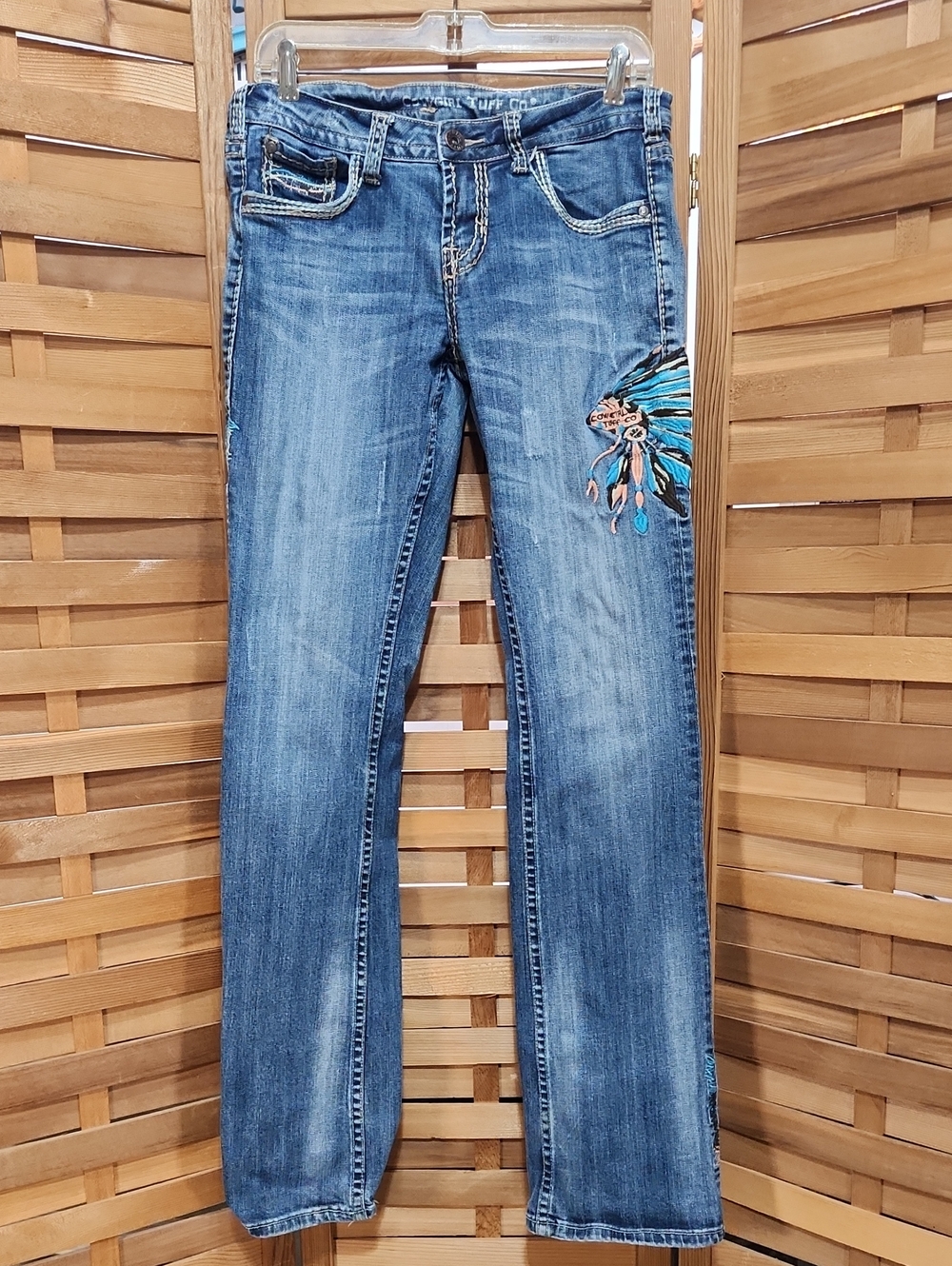 Cowgirl Tuff Co. Dreamcatcher Blue Embroidered Straight-Leg Jeans Women 28
